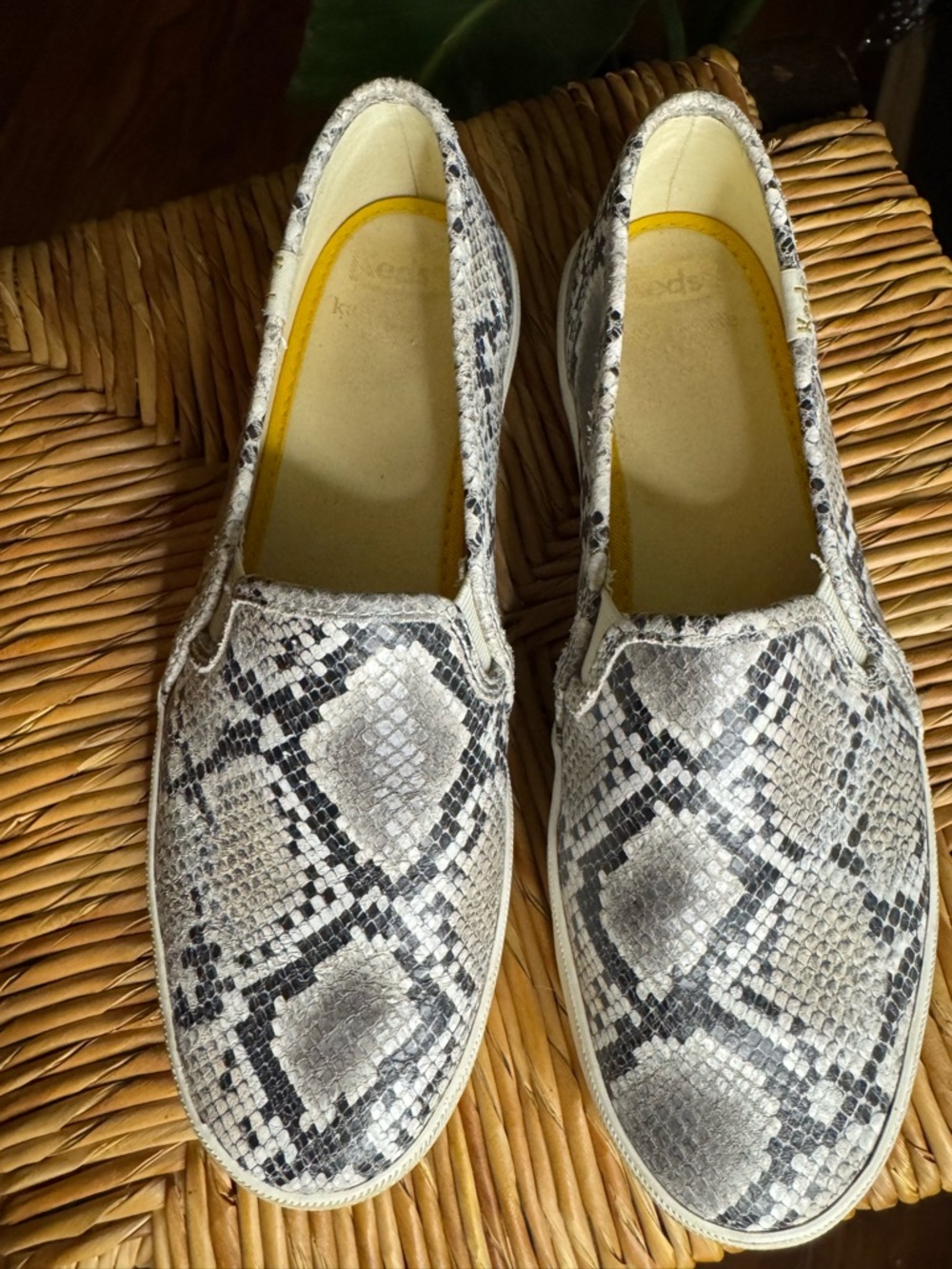 Women’s Keds Snake-Print Slip-On Flats in Gray and Black - Picture 2 of 10
